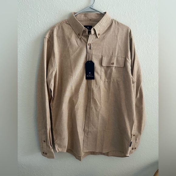 NWT Ben Sherman The Original sand brown button down shirt size L - Picture 1 of 6